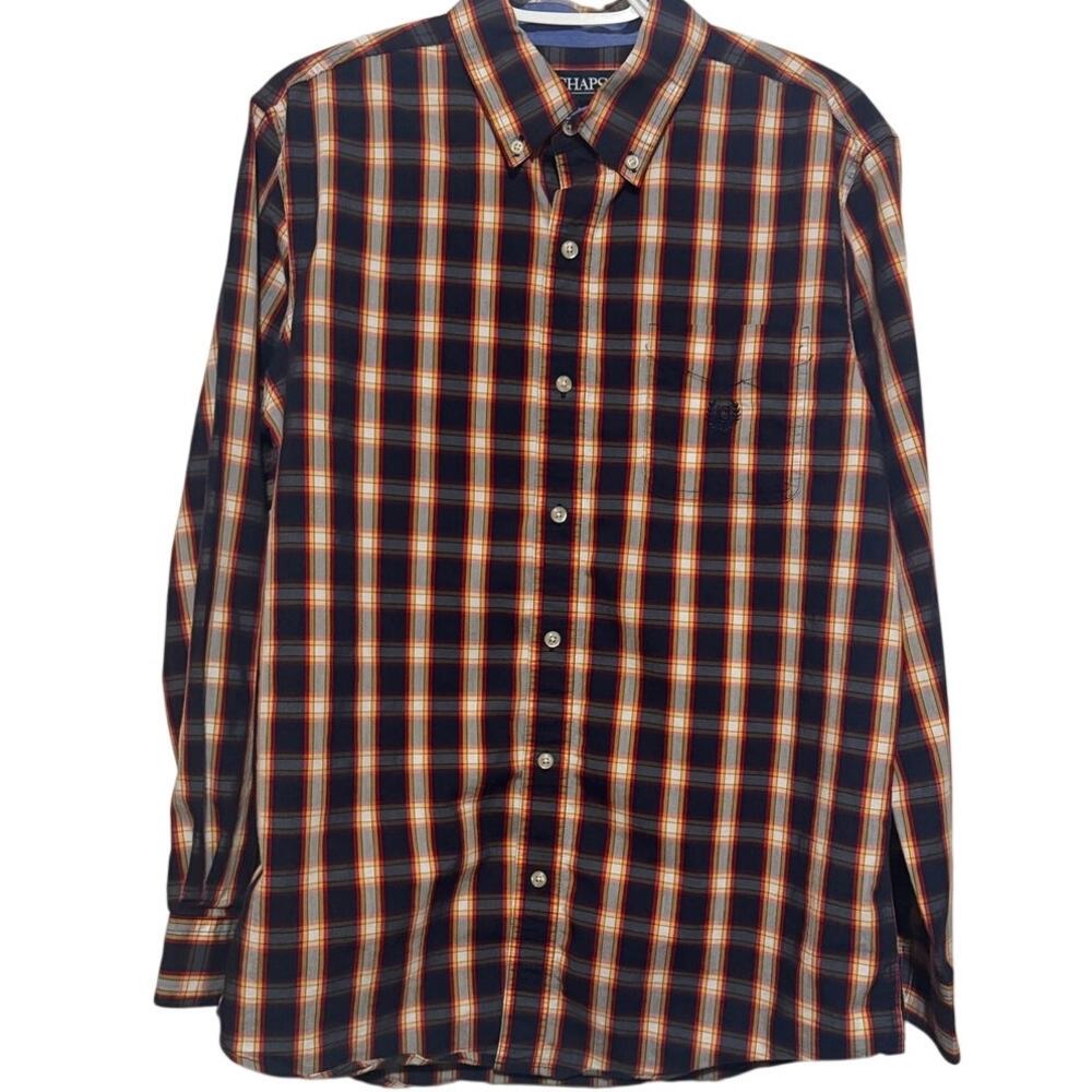 Chaps Men's Stretch Easy Care Blue Red Long Sleeve Button Down Shirt Size M
